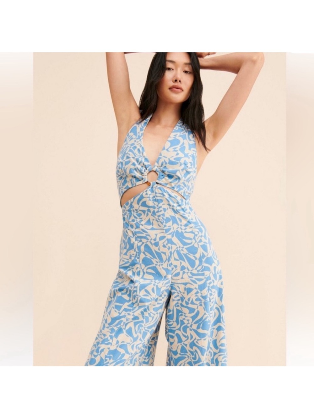 Free People Kira Women’s Blue Halter Cutout Jumpsuit